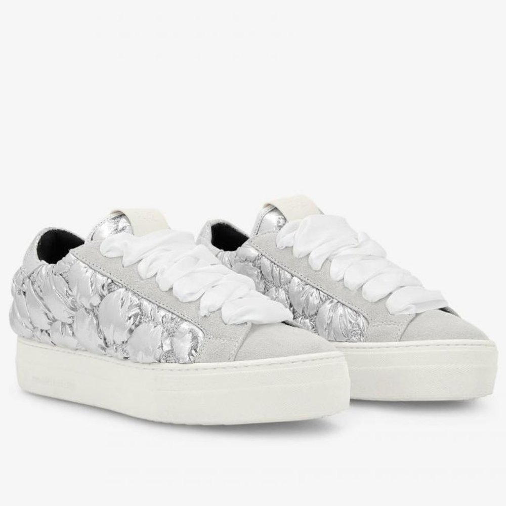NWOB P448 Thea Silver Quilt Platform Sneaker